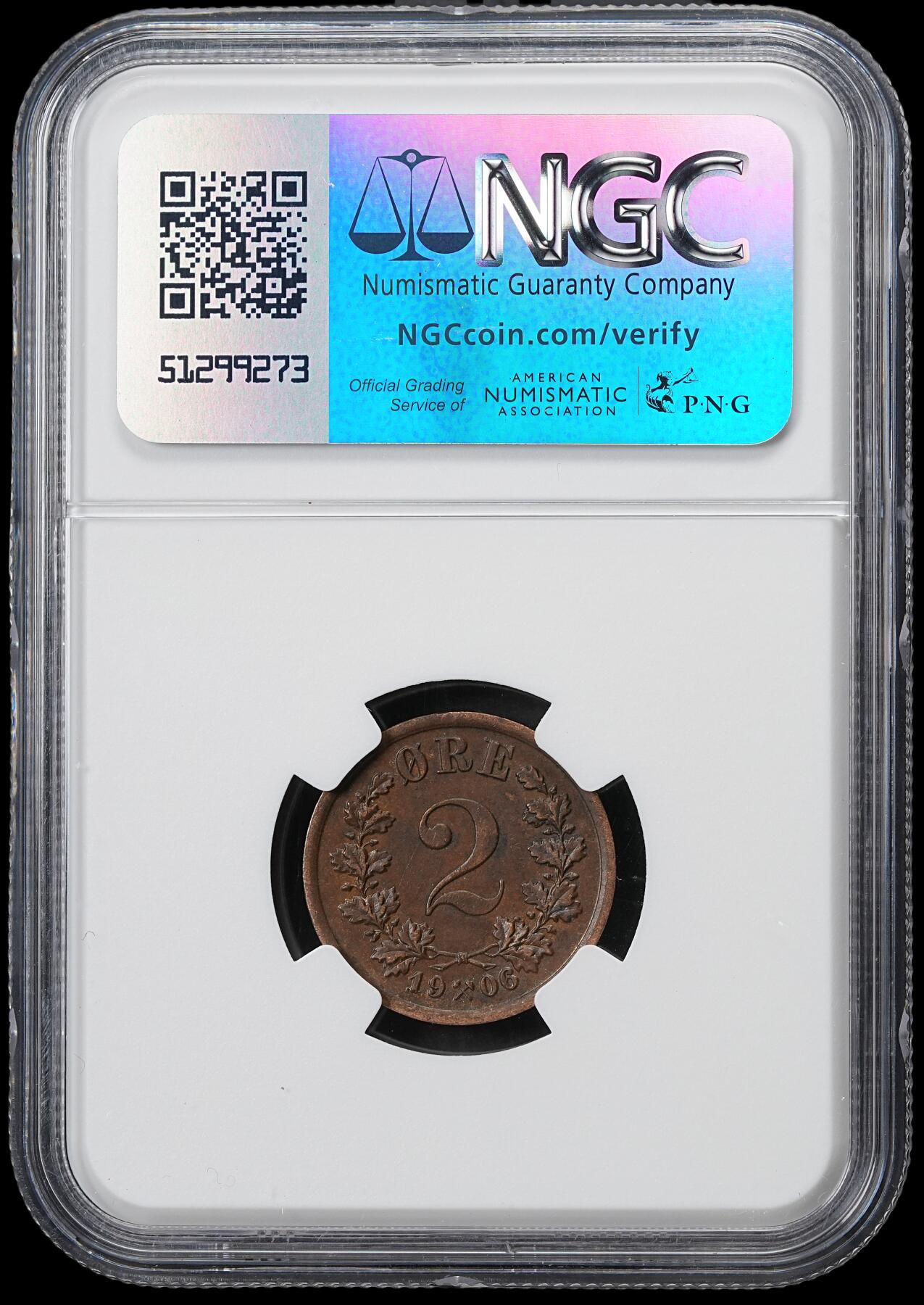 修遠堂世界钱币第六十一期 NGC AU55BN 1906年挪威2欧尔铜币 少见年份 仅50万铸造量