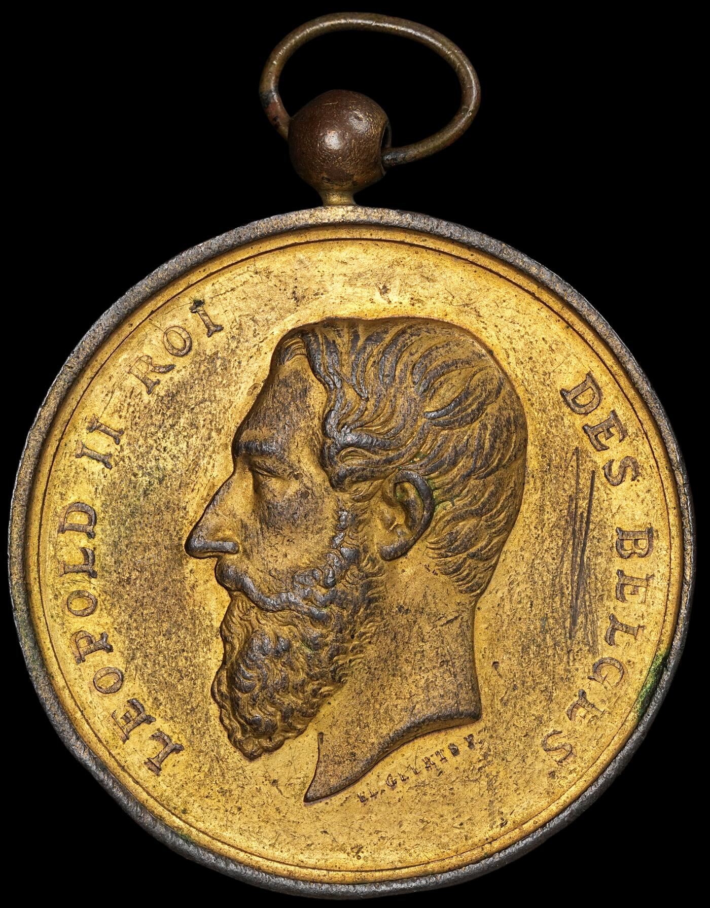 修遠堂世界钱币第六十一期 1897年比利时鎏金铜章 56.50mm，75.25g