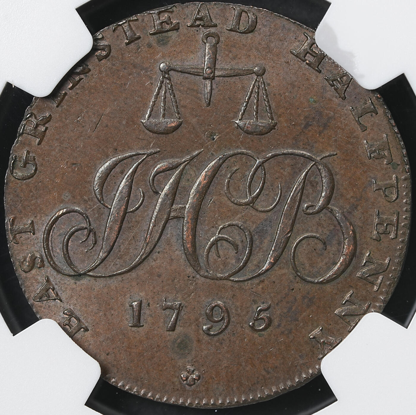 修遠堂世界钱币第六十一期 NGC MS63BN 1795年英国萨塞克斯1/2便士代用币
