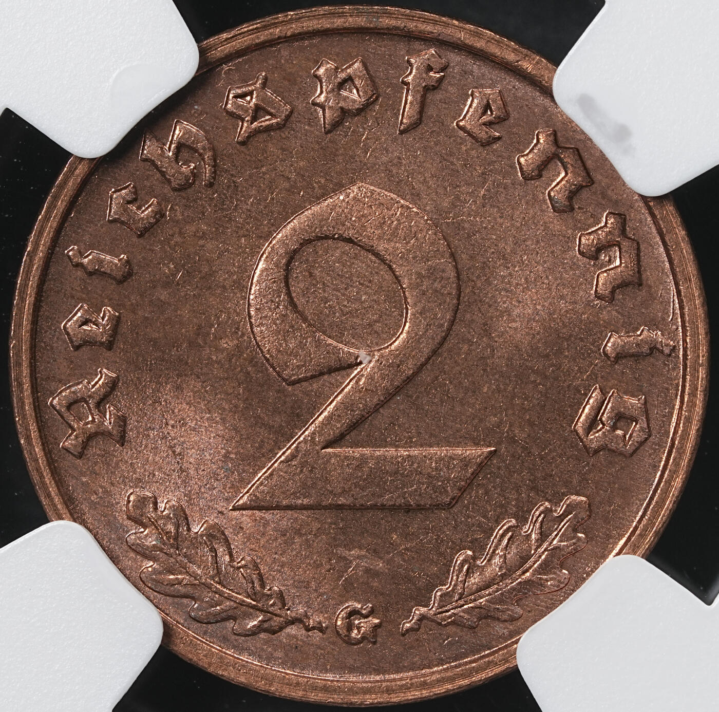 修遠堂世界钱币第六十一期 NGC MS66RB 1939年德国2芬尼铜币 G厂铭 唯一冠军分