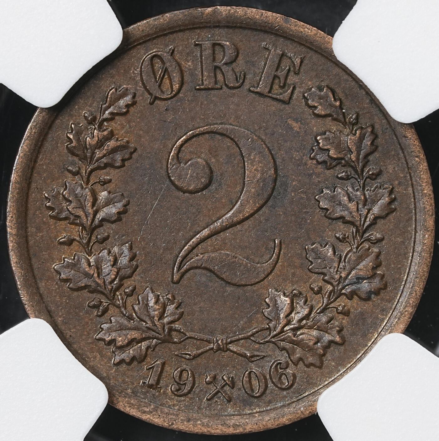 修遠堂世界钱币第六十一期 NGC AU55BN 1906年挪威2欧尔铜币 少见年份 仅50万铸造量
