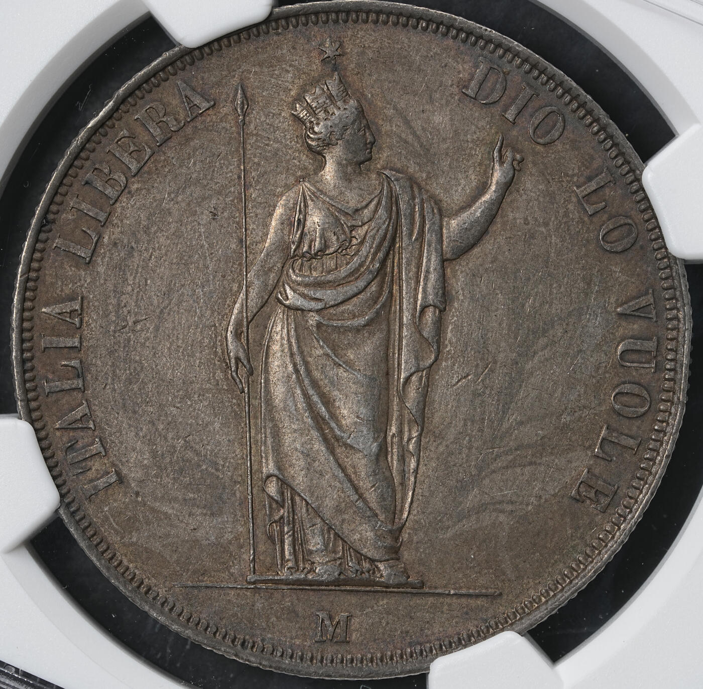 修遠堂世界钱币第六十一期 NGC XF45 1848意大利伦巴第革命政府5里拉大银币 重包浆