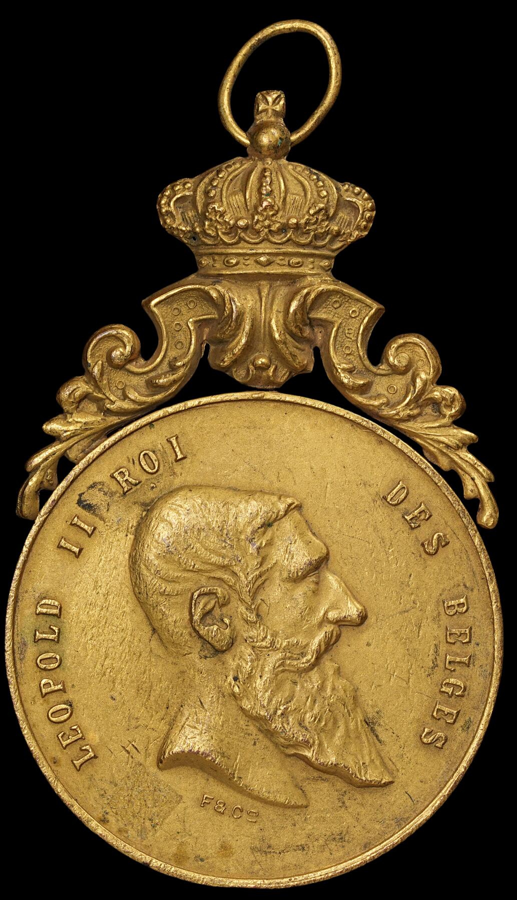 修遠堂世界钱币第六十一期 1906年比利时鎏金铜章 54.51mm，66.42g