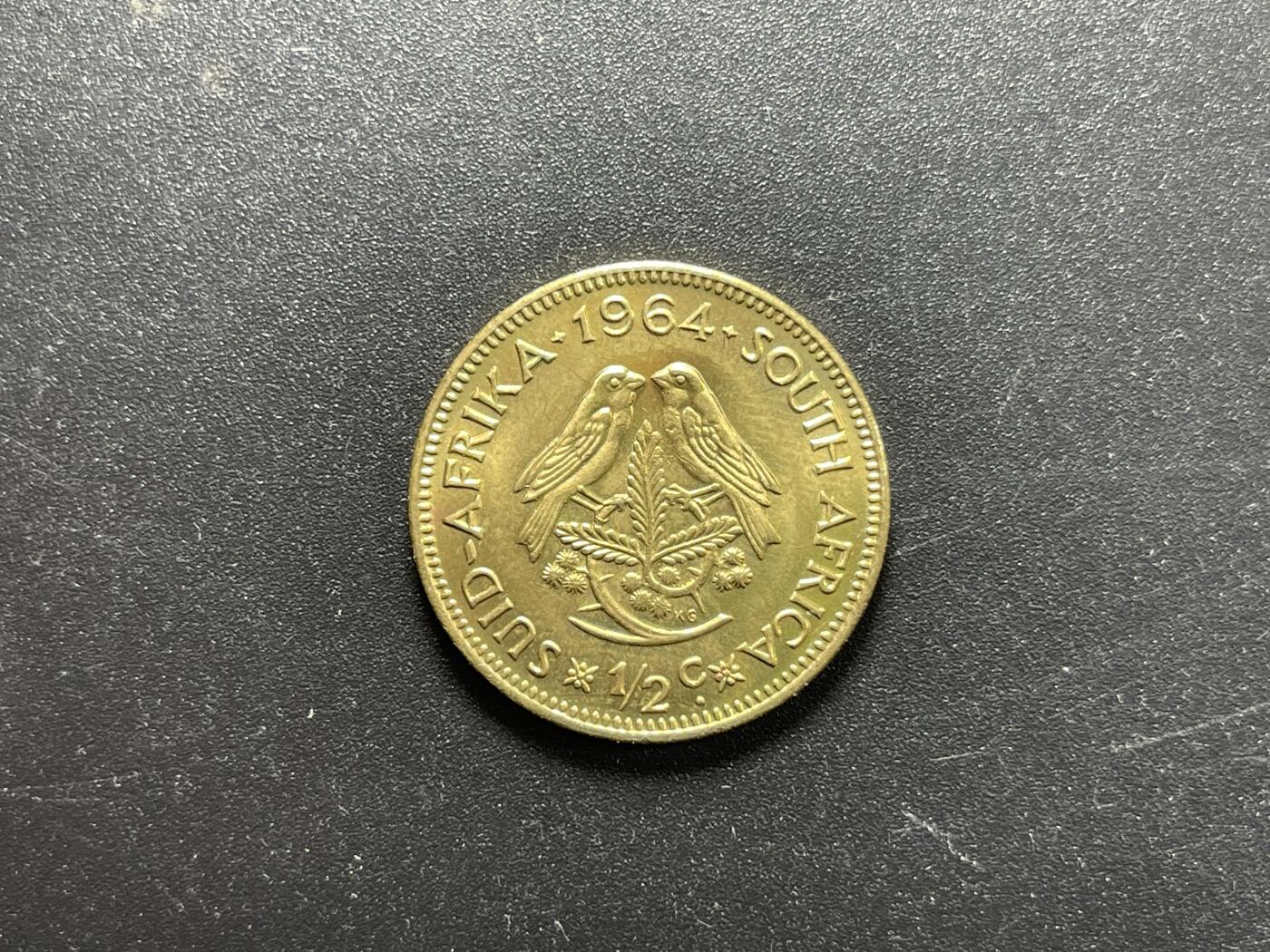 各个国家硬币专场1 南非1963年1/2C分便士黄铜硬币 .双鸟.25.5m