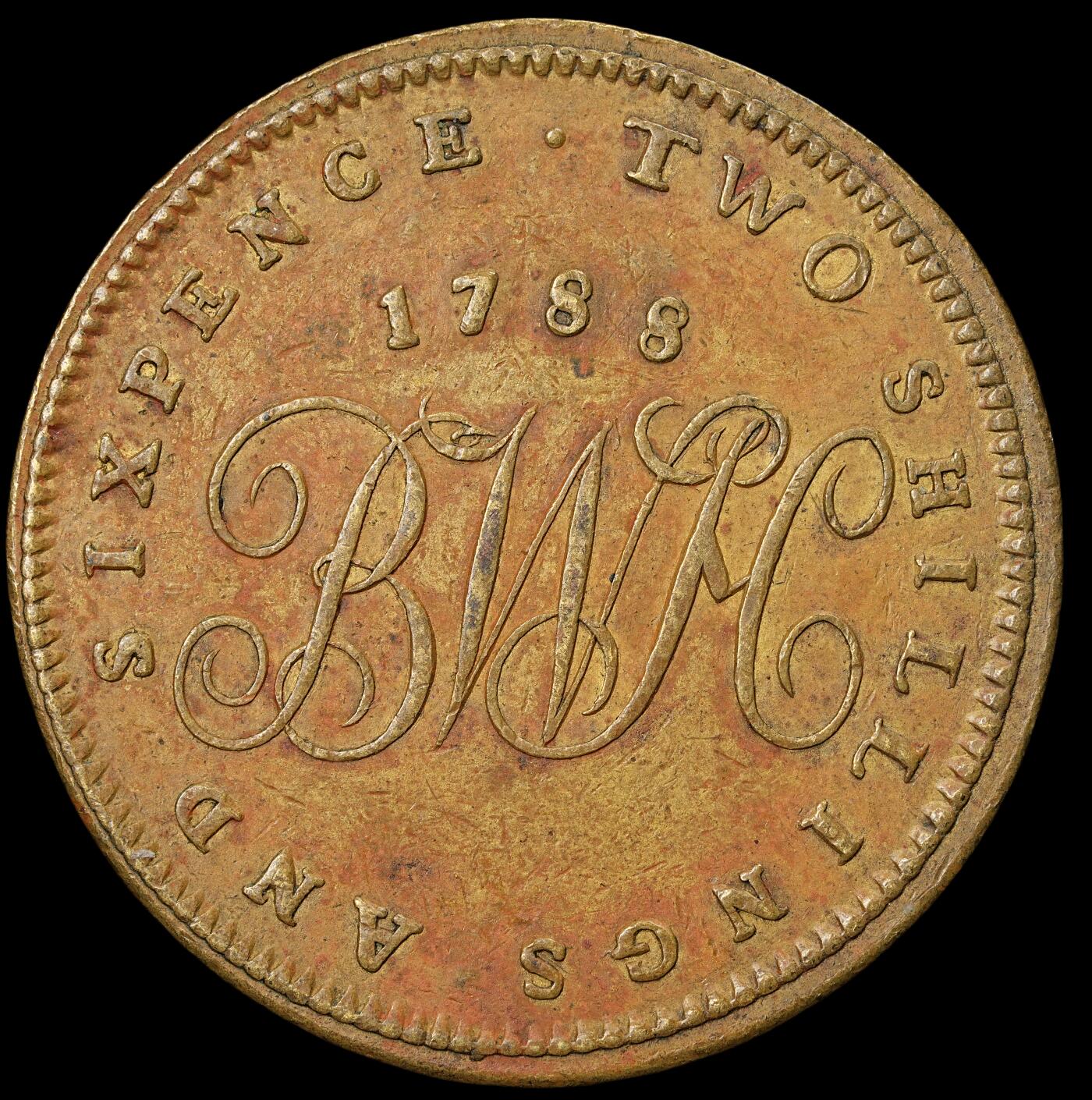 修遠堂世界钱币第六十一期 1788年英国伯明翰-2先令和6便士（半克朗）代用币 少见的面值 18.93g