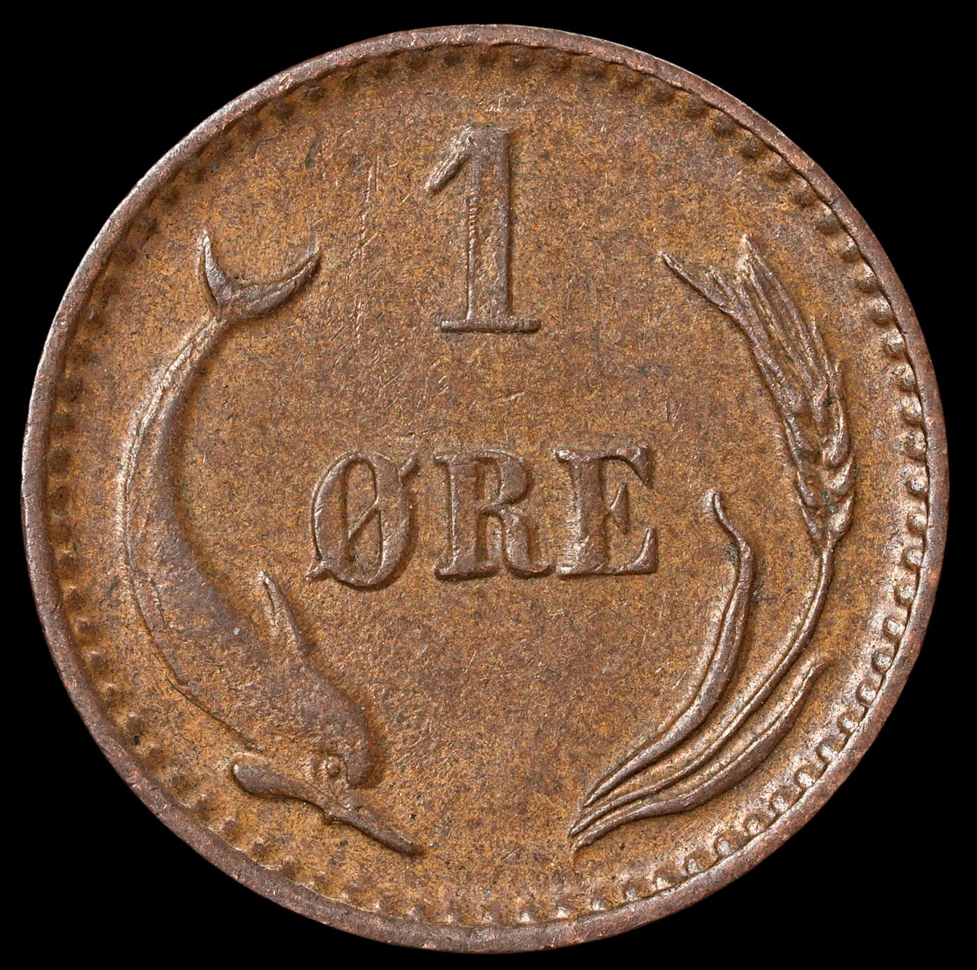 修遠堂世界钱币第六十一期 1894年丹麦海豚1欧尔铜币 未流通
