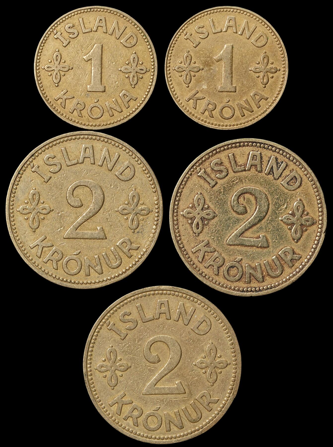 修遠堂世界钱币第六十一期 1940年冰岛钱币一组