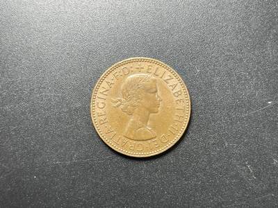 各个国家硬币专场1 - UNC英国1967年1/2便士半便士铜币伊丽莎白二世硬币帆船20.5mm 