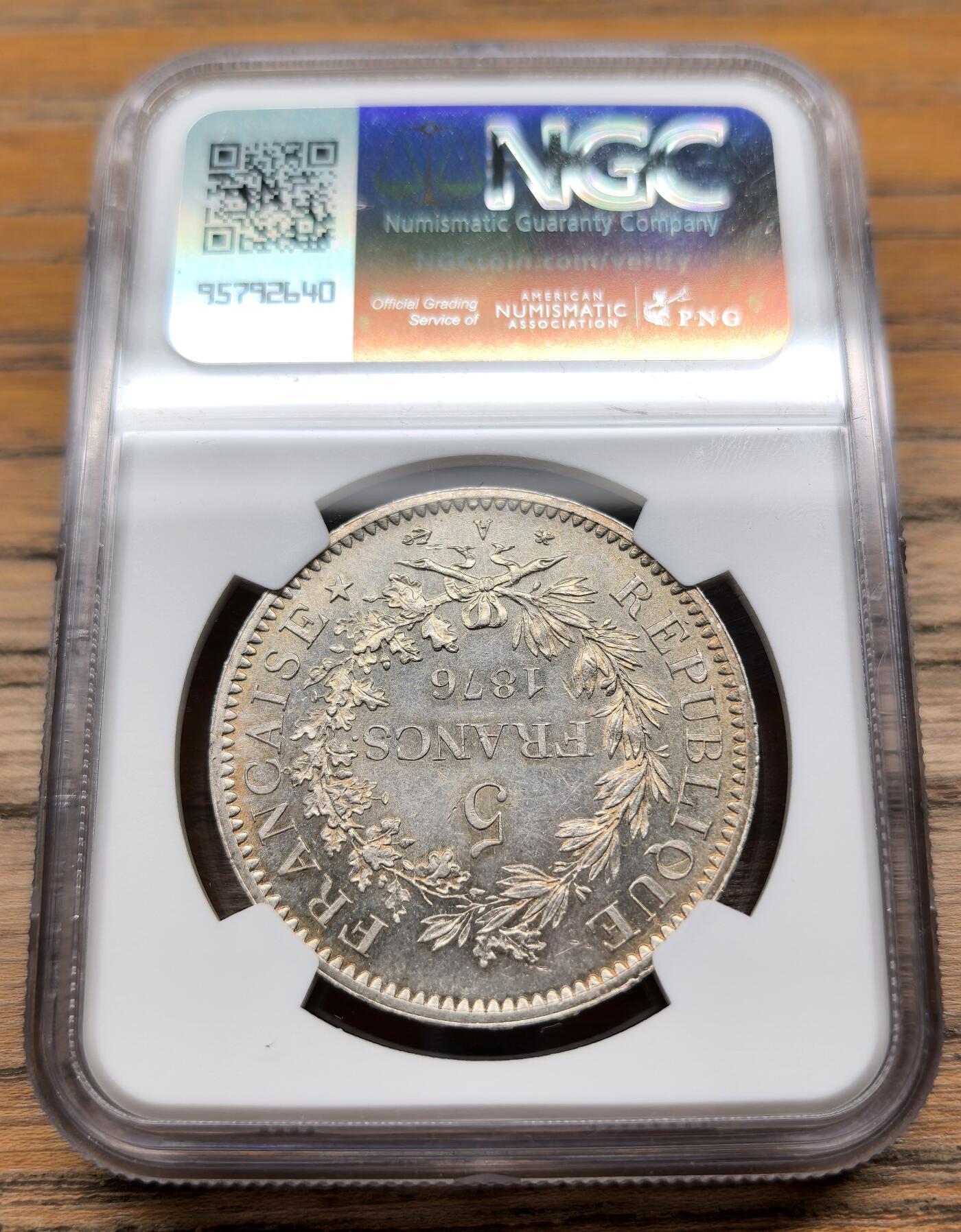 凡希社世界钱币微拍第二百九十九期 1876A法国大力神5法郎大银NGC-MS62