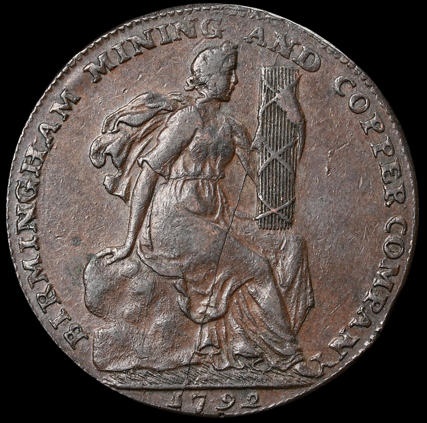修遠堂世界钱币第六十一期 1792年英国伯明翰铜矿公司1/2便士代用币