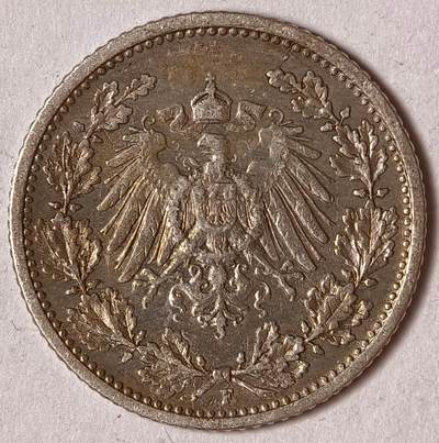 紫瑗钱币——第575期 - 德国 1906年 F版 第二帝国 1/2马克 银币 2.77克 0.9银