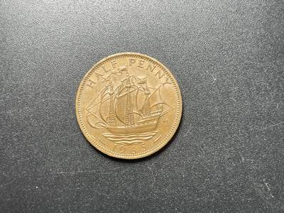 各个国家硬币专场1 UNC英国1967年1/2便士半便士铜币伊丽莎白二世硬币帆船20.5mm 