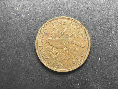 各个国家硬币专场1 新西兰1便士铜币，簇胸吸蜜鸟，伊丽莎白女王31mm