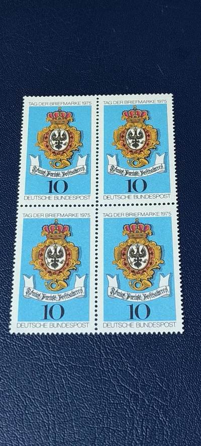 德国邮票专场，都是四方联 - 德国邮票四方连，1975年发行，普鲁士皇家邮局徽志，品相如图