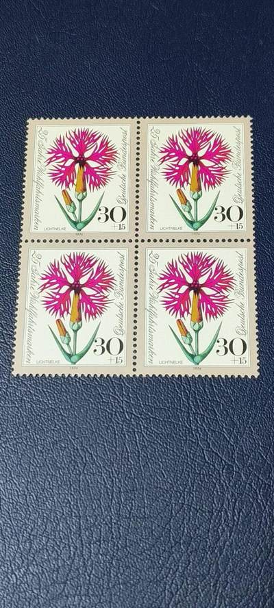 德国邮票专场，都是四方联 - 德国邮票四方连，1974年发行，中草药花卉，品相如图