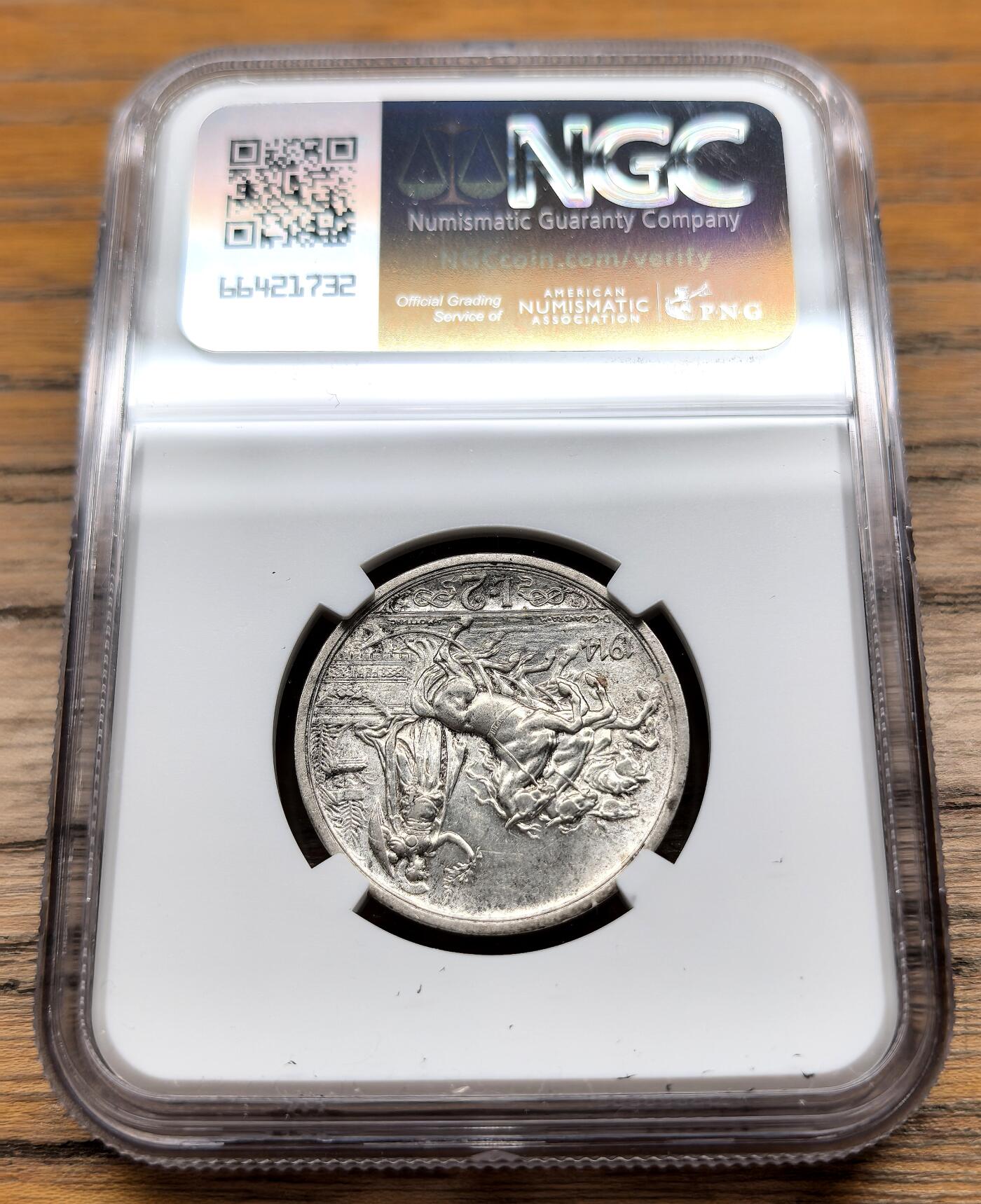 凡希社世界钱币微拍第二百九十九期 1914R意大利马车2里拉银币NGC-AU58