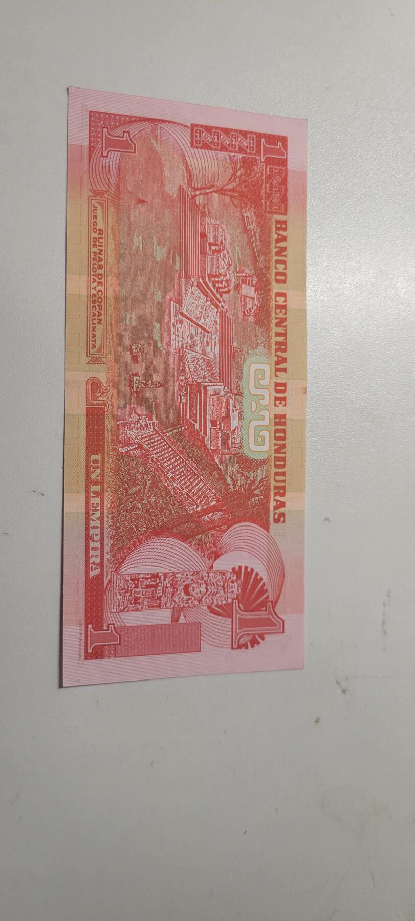2025第九期纸币均有打光图  洪都拉斯1伦皮拉 2012纸币 