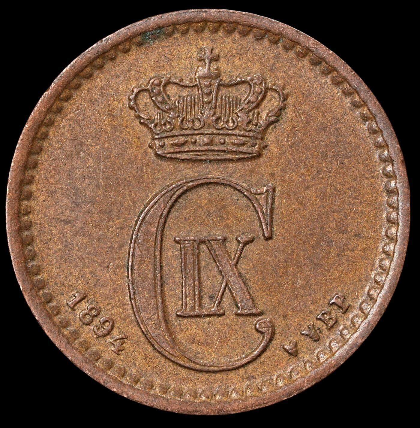 修遠堂世界钱币第六十一期 1894年丹麦海豚1欧尔铜币 未流通