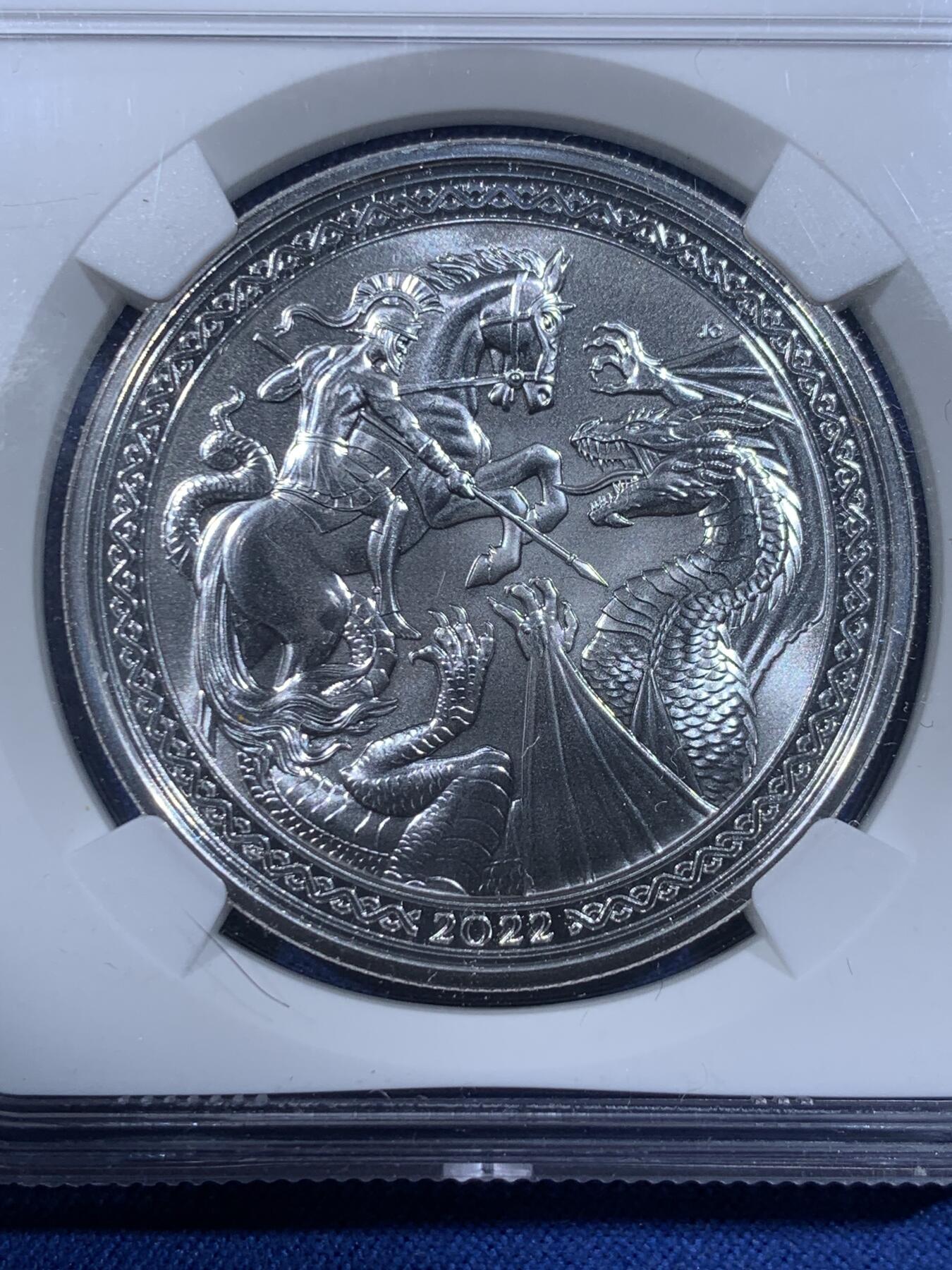 《竞宝斋》第362场 周日，周一，周二  3场连拍 （全场包邮） NGC MS70 圣赫勒和阿森松2022年圣乔治屠龙2镑银币