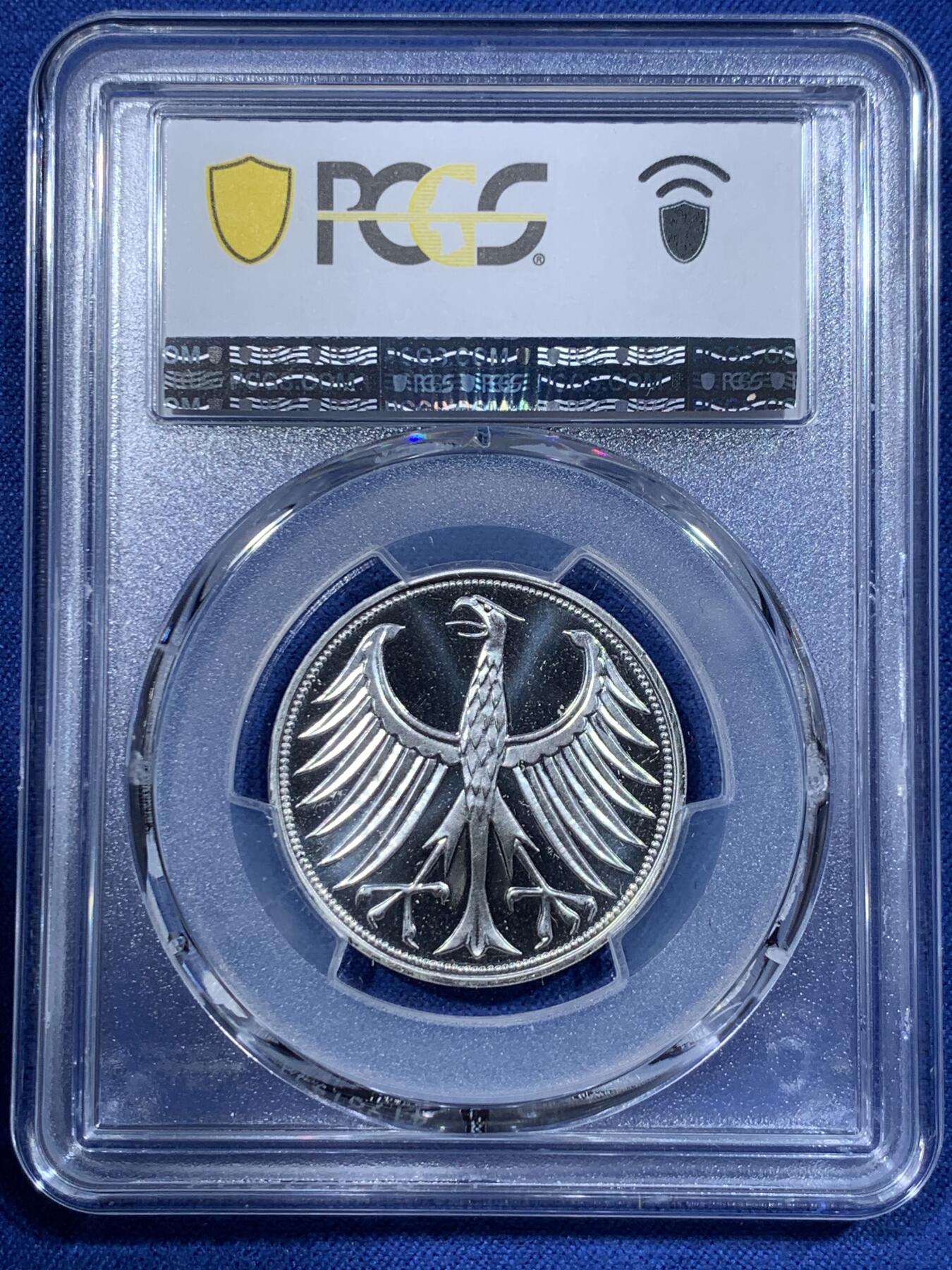 《竞宝斋》第362场 周日，周一，周二  3场连拍 （全场包邮） 亚军分 PCGS RP68DCAM 德国 1972年F无毛鹰 流通5马克 精制银币 少见品种