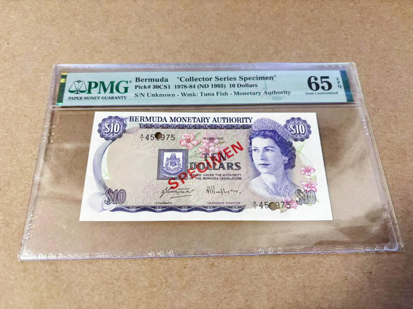 【Blue Auction】世界纸币精拍第634期【精】——16级TOP拍卖/信誉/品质/专业/高效💫 【样钞】百慕大 1978-84年10元 PMG65EPQ 高冠女王