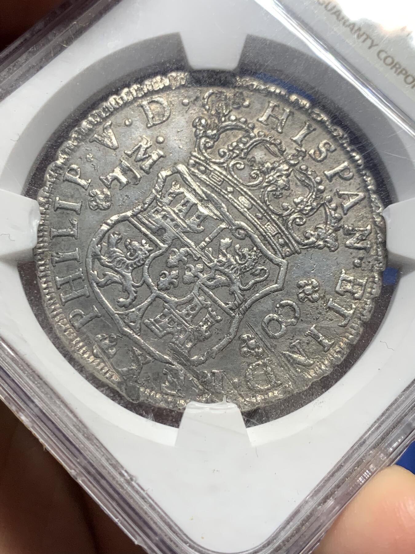 《竞宝斋》第362场 周日，周一，周二  3场连拍 （全场包邮） NGC AUD 西属墨西哥1740年地球双柱 海捞银币（盒子开过了，官网可以查询）