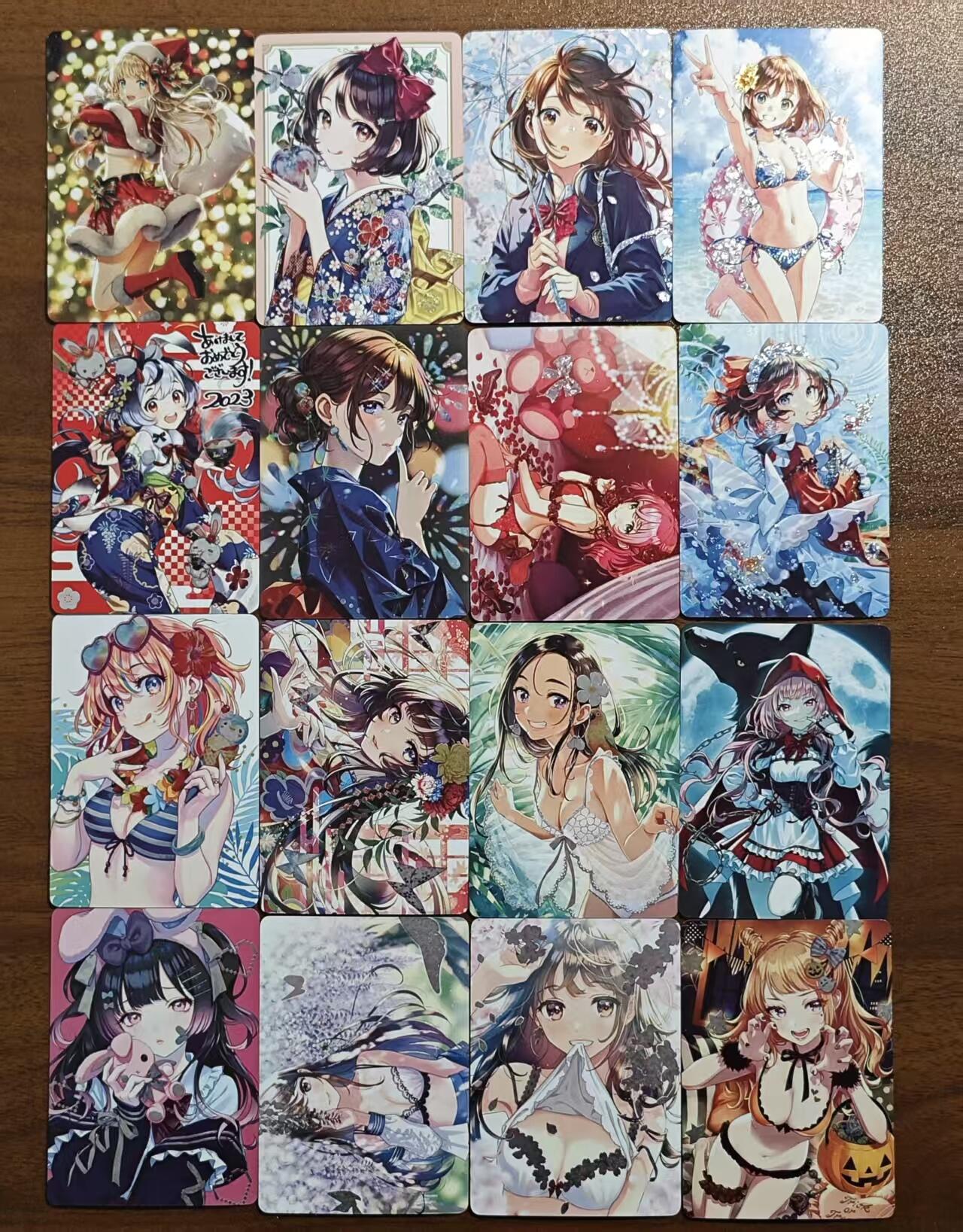 光影卡牌第八期，亲签卡，古风美女卡，各家套卡，持续收拍品 日漫风格女性人物钻闪卡，一套16张