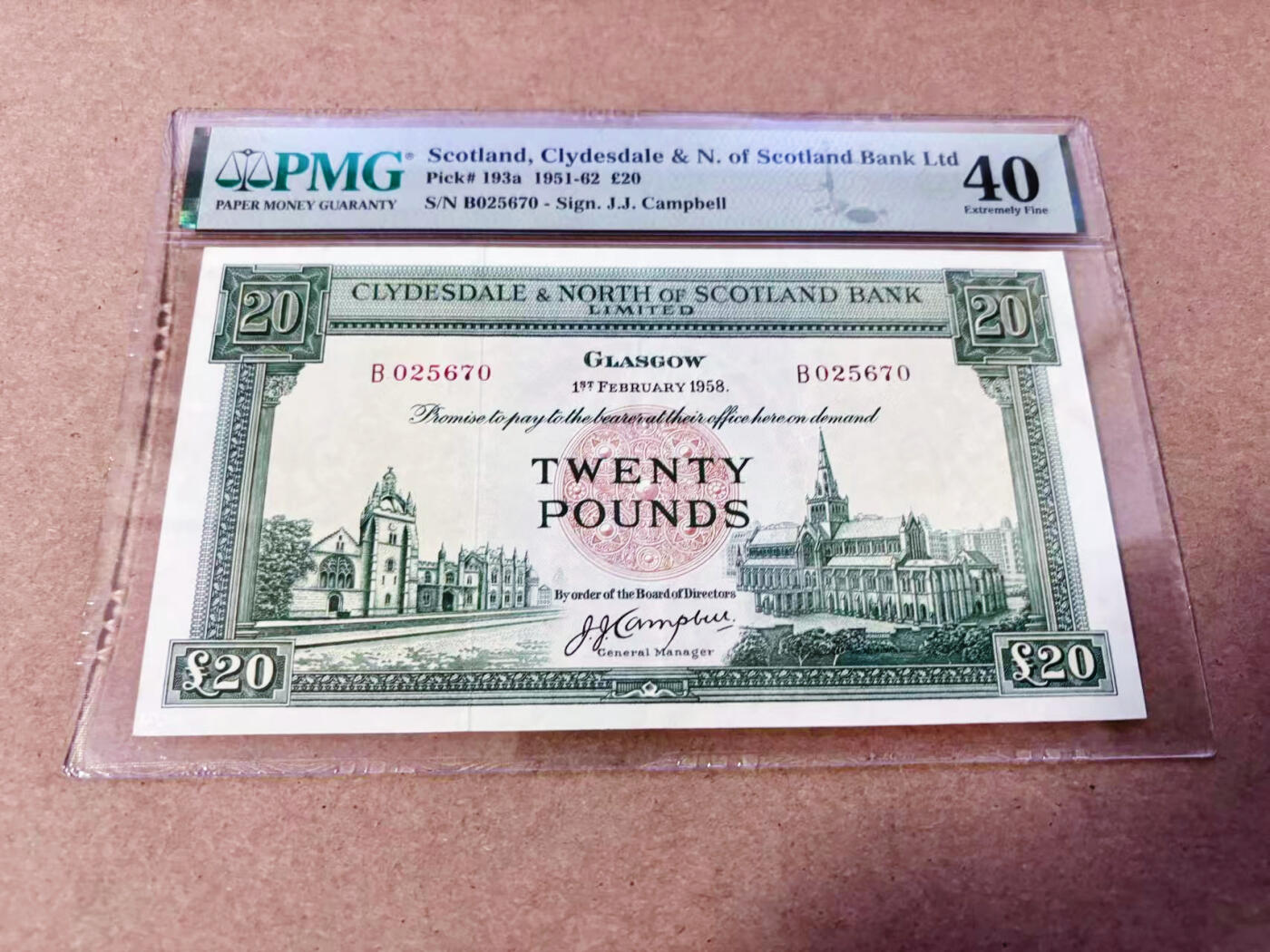 【Blue Auction】世界纸币精拍第634期【精】——16级TOP拍卖/信誉/品质/专业/高效💫 【a版】苏格兰1958年20镑 PMG40 大票幅 