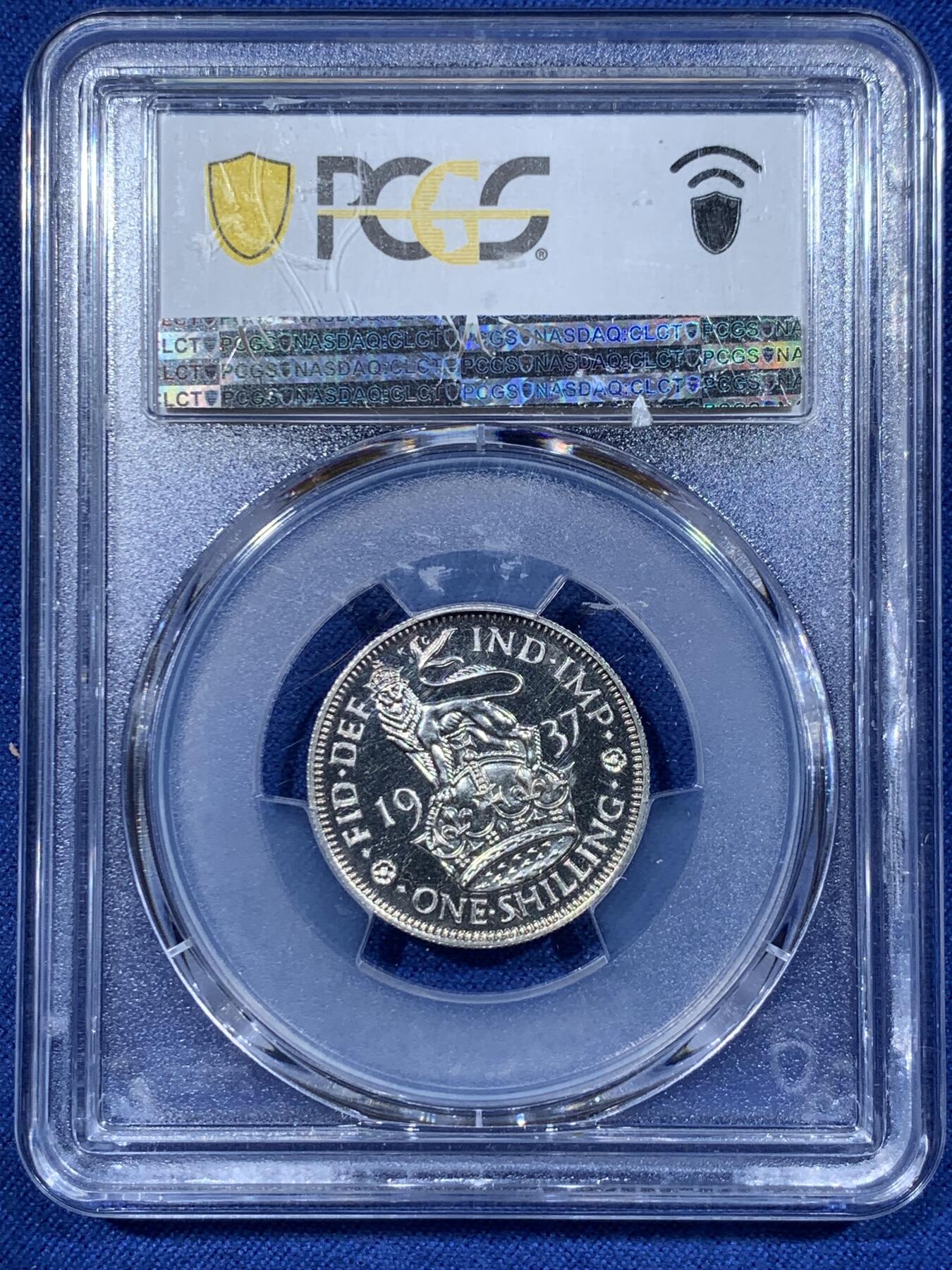 《竞宝斋》第362场 周日，周一，周二  3场连拍 （全场包邮） PCGS PR65CAM 英国 1937年 乔治六世 精制1先令 盒子有裂纹