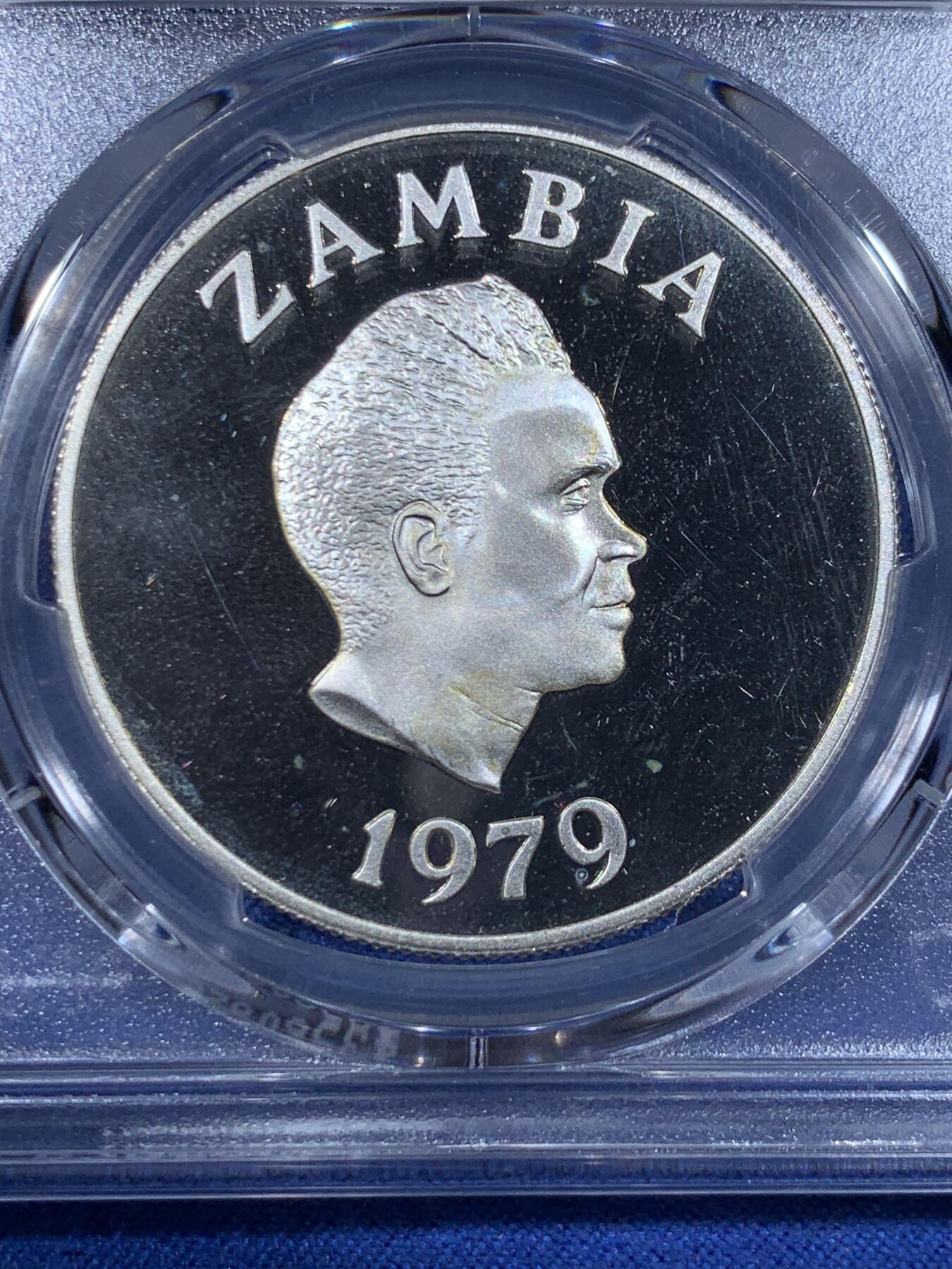 《竞宝斋》第362场 周日，周一，周二  3场连拍 （全场包邮） PCGS PR67DCAM 1979赞比亚5克瓦查 野生动物保护纪念银币 羚羊图案 富有非洲风情 DCAM挺不容易的