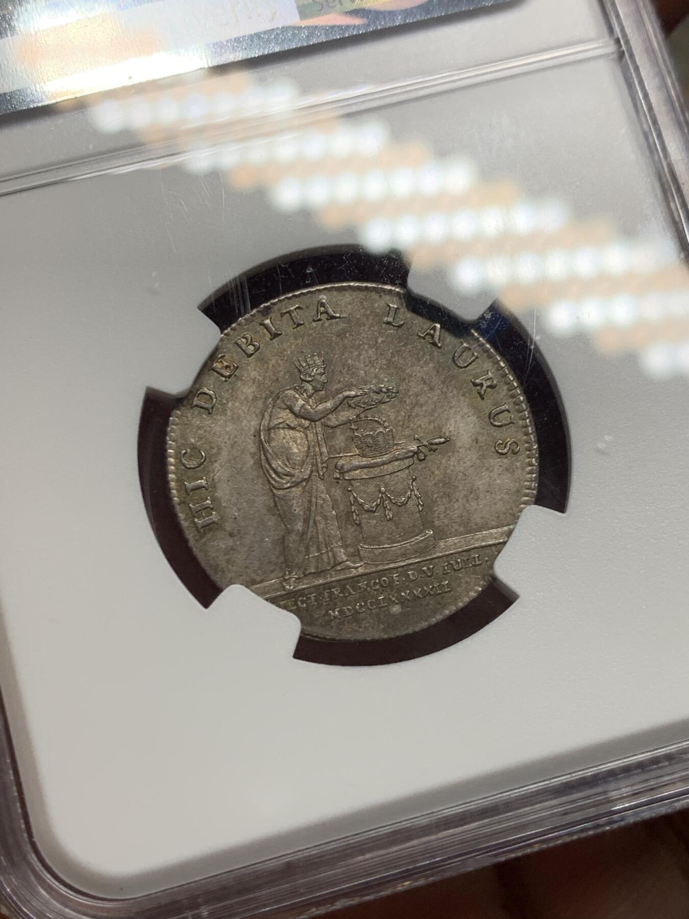 《竞宝斋》第362场 周日，周一，周二  3场连拍 （全场包邮） NGC MS64 德国法兰克福1792年弗朗茨二世加冕2D银币 少见品种