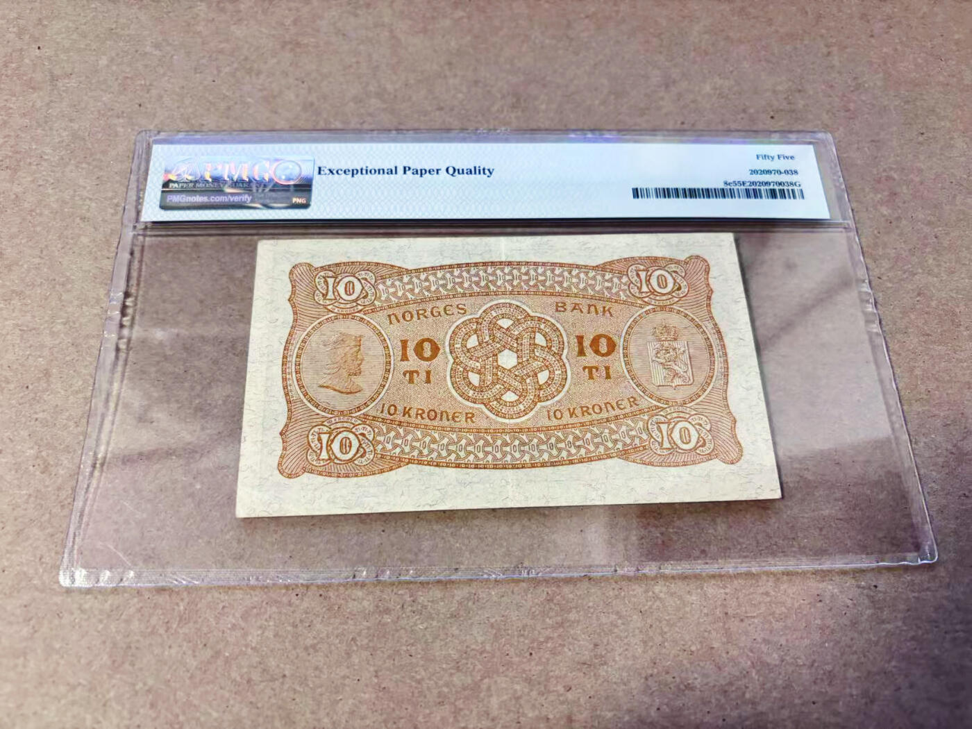 【Blue Auction】世界纸币精拍第634期【精】——16级TOP拍卖/信誉/品质/专业/高效💫 挪威 1942年10克朗 PMG55EPQ 