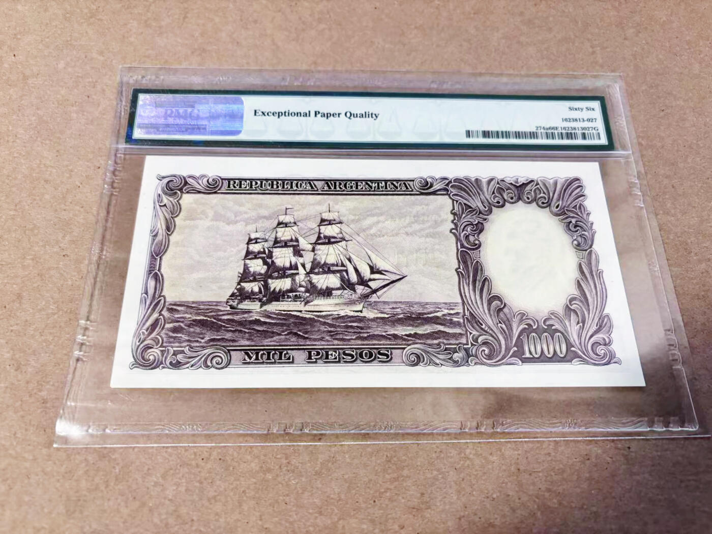 【Blue Auction】世界纸币精拍第634期【精】——16级TOP拍卖/信誉/品质/专业/高效💫 【a版 冠军分】阿根廷1954年1000比索 区别于常见的1966年b版 老壳 大票幅 PMG66EPQ 