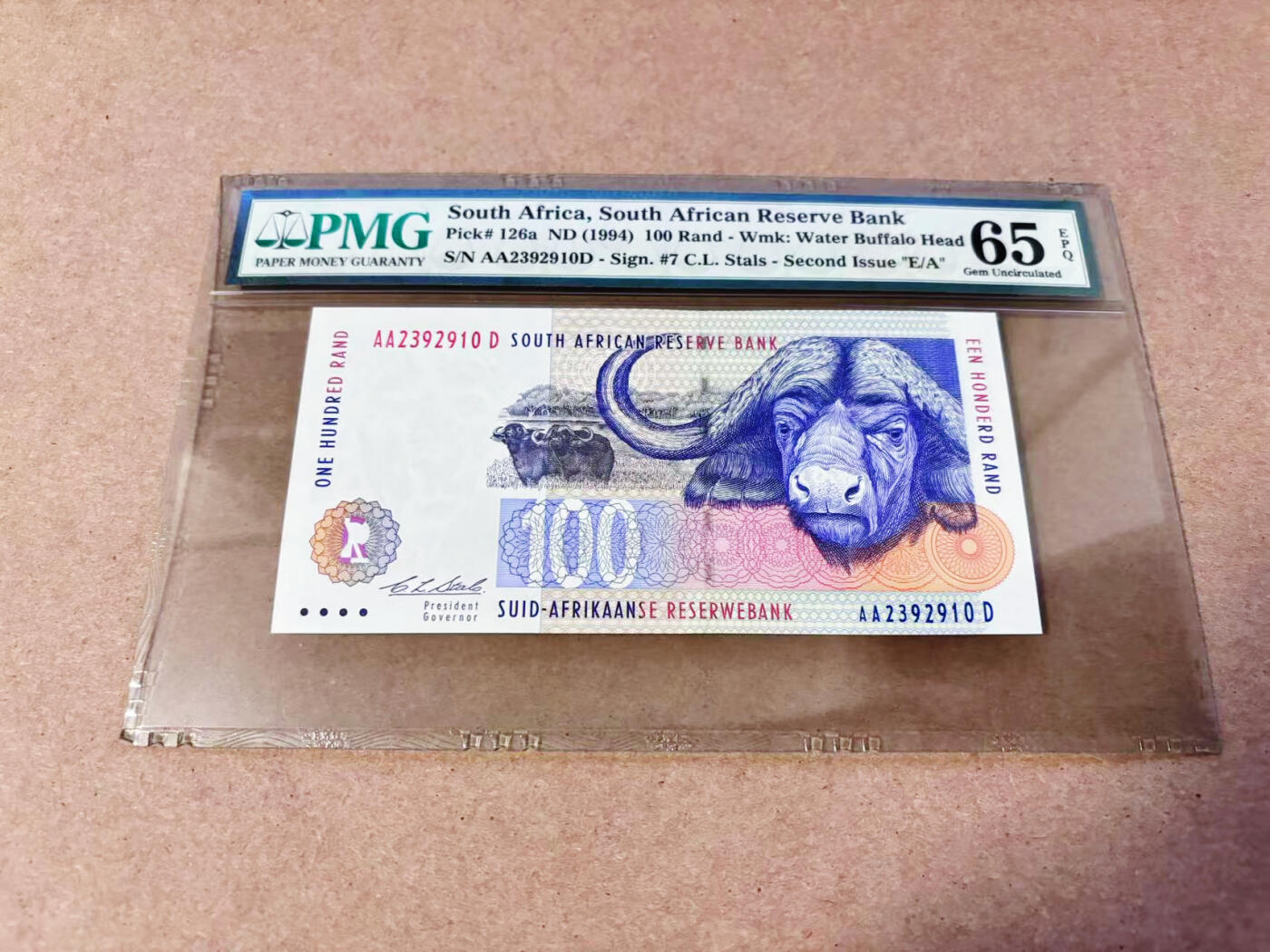 【Blue Auction】世界纸币精拍第634期【精】——16级TOP拍卖/信誉/品质/专业/高效💫 【AAD首发冠初版无47】南非 1994年100兰特 PMG65EPQ 老壳