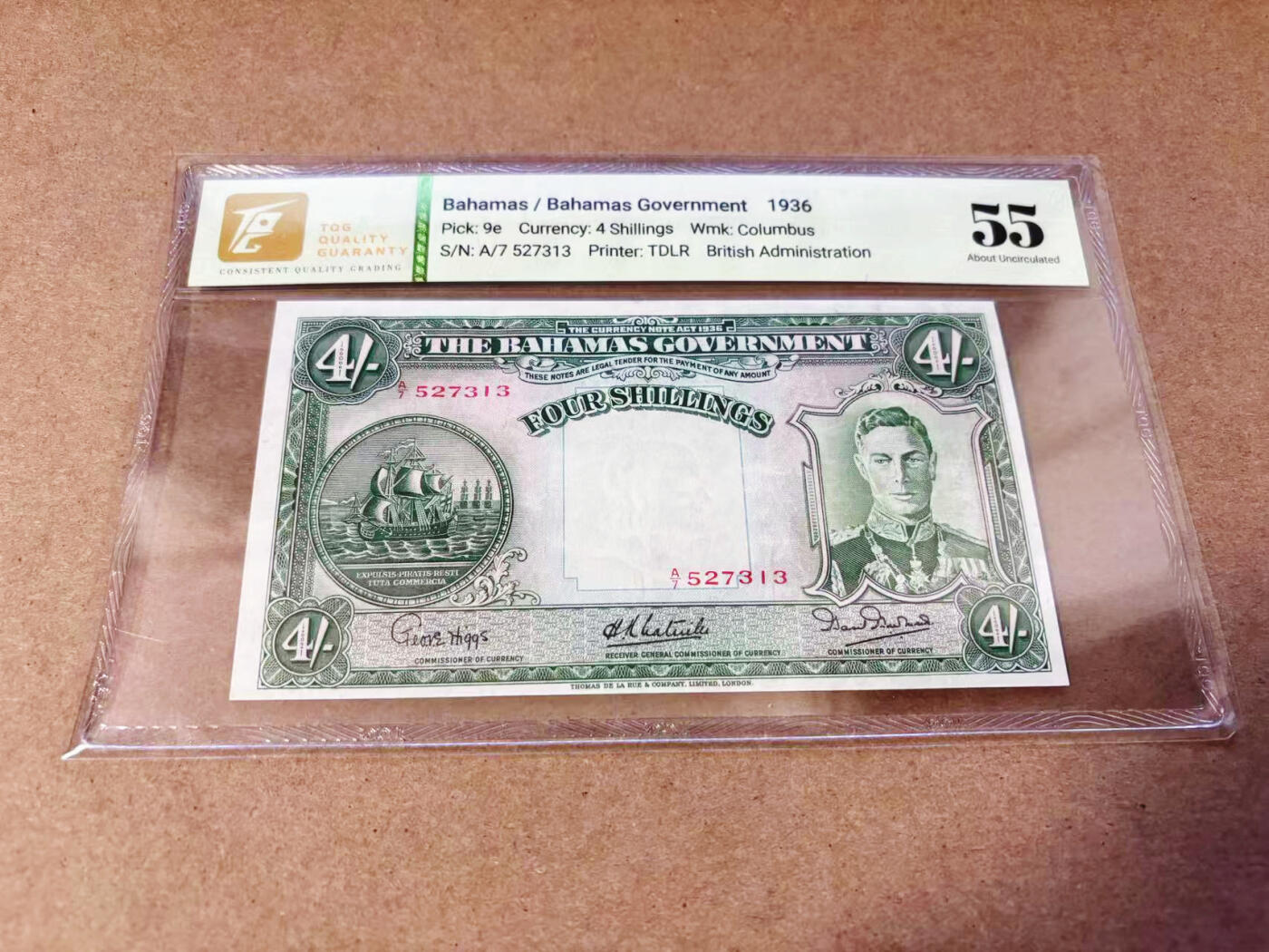 【Blue Auction】世界纸币精拍第634期【精】——16级TOP拍卖/信誉/品质/专业/高效💫 巴哈马1936年4先令 英王乔六 TQG55