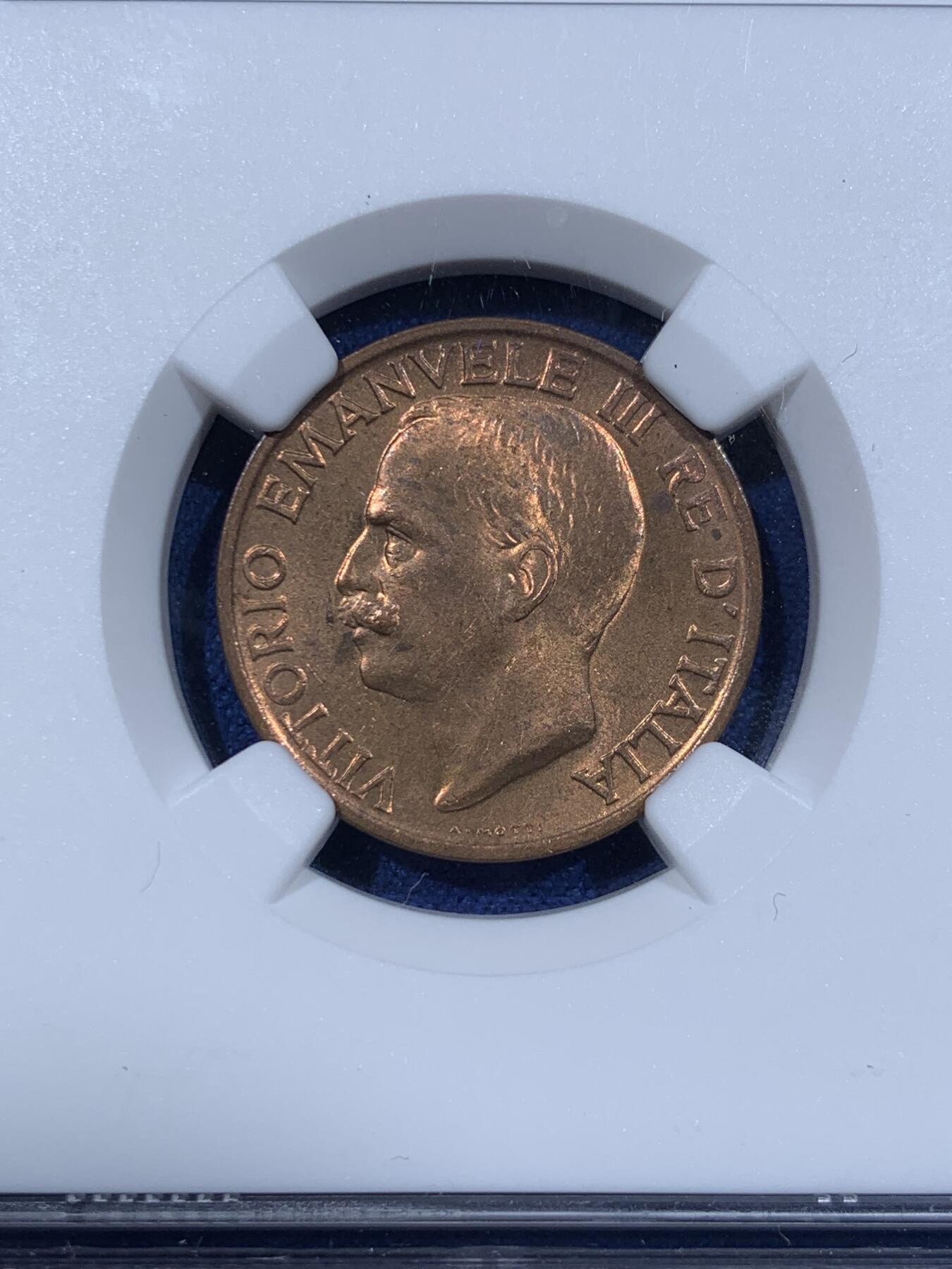《竞宝斋》第362场 周日，周一，周二  3场连拍 （全场包邮） NGC MS64RB 意大利1920年蜜蜂10分，铜光一流，意大利名誉品种，百年RB难得