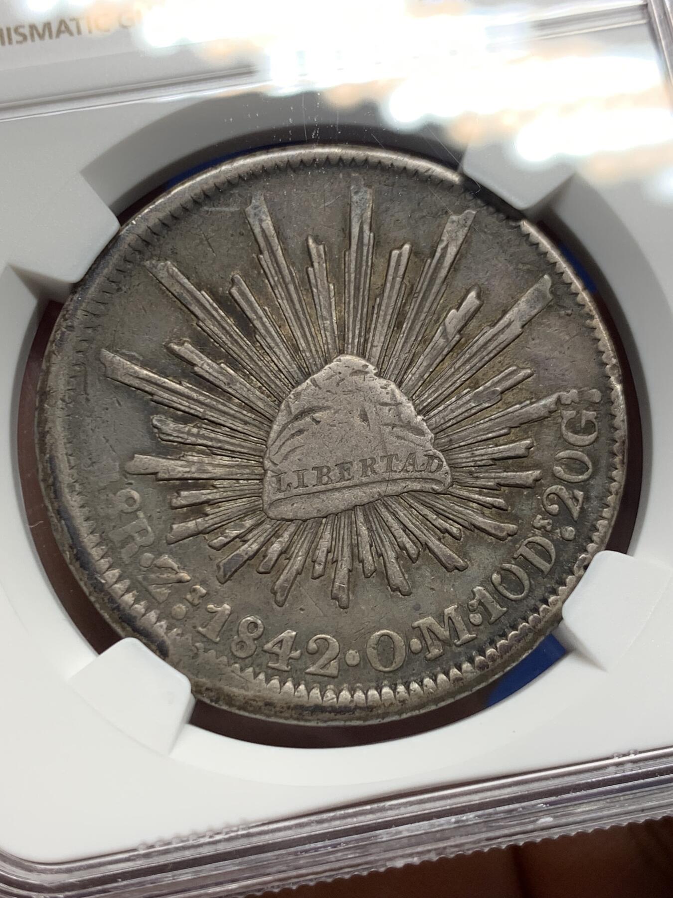 《竞宝斋》第362场 周日，周一，周二  3场连拍 （全场包邮） NGC XFD 墨西哥1842年鹰洋8里亚尔银币 少见早期鹰洋