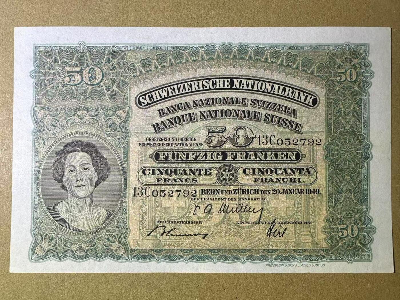 【Blue Auction】世界纸币精拍第634期【精】——16级TOP拍卖/信誉/品质/专业/高效💫 瑞士 1949年50法郎 XF品相