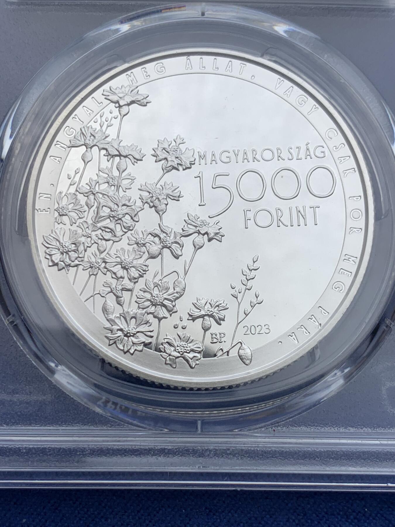 《竞宝斋》第362场 周日，周一，周二  3场连拍 （全场包邮） PCGS PR69DCAM 匈牙利2023年诗人作家米哈伊.维特斯.索科奈诞辰250周年15000福林精制银币（925银1盎司重，币径38.61MM，限量发行5千枚，匈牙利著名的启蒙时代诗人和作家，被誉为“poeta doctus”。）