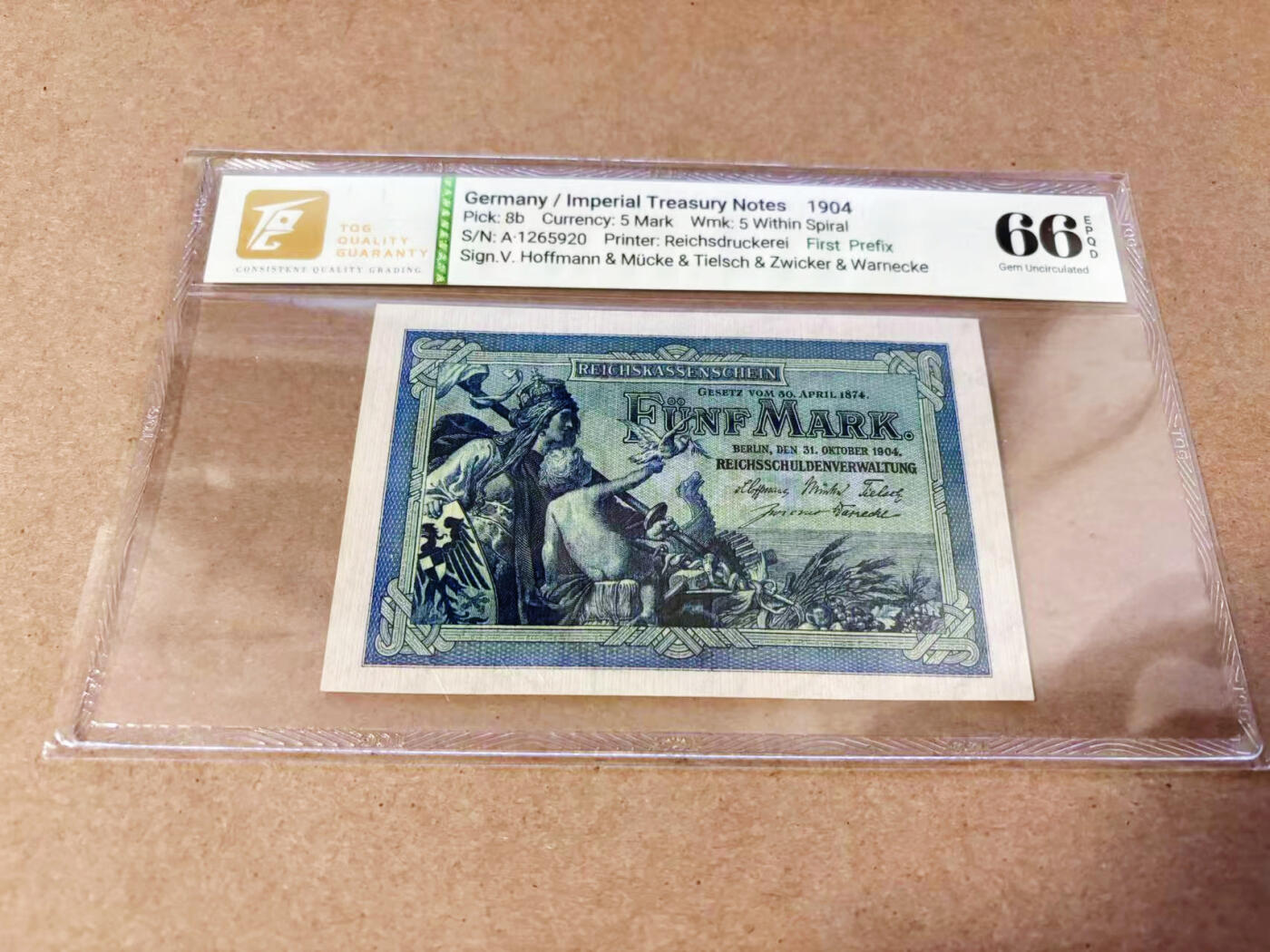 【Blue Auction】世界纸币精拍第634期【精】——16级TOP拍卖/信誉/品质/专业/高效💫 【无47】德国 1904年5马克 TQG66EPQ 