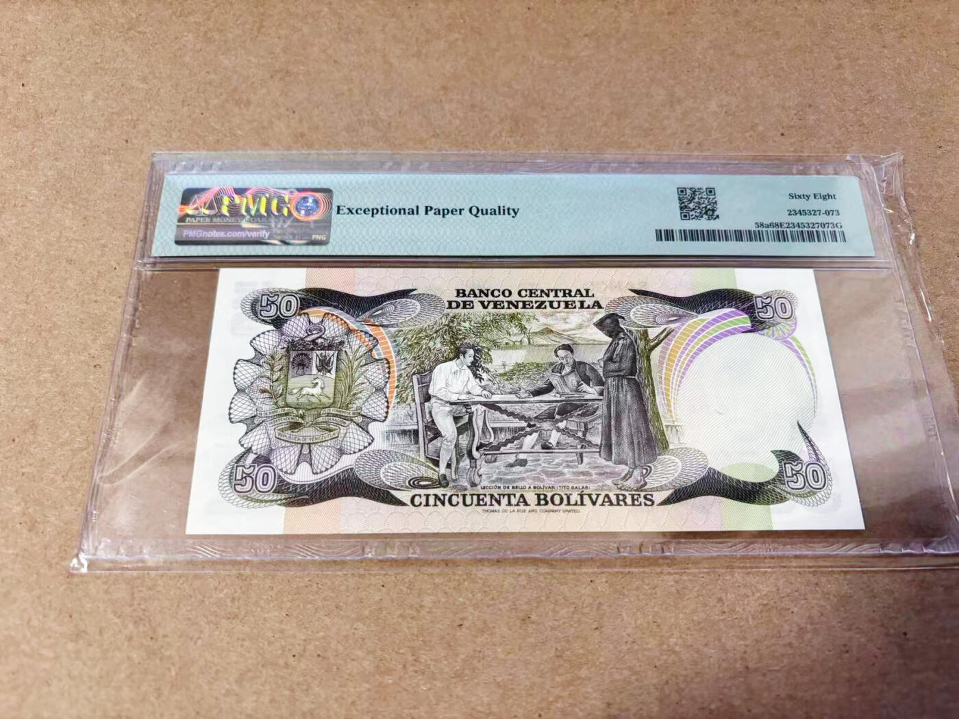 【Blue Auction】世界纸币精拍第634期【精】——16级TOP拍卖/信誉/品质/专业/高效💫 【A冠千位小号无47】委内瑞拉 1981年50玻利维亚诺 PMG68EPQ 超高分