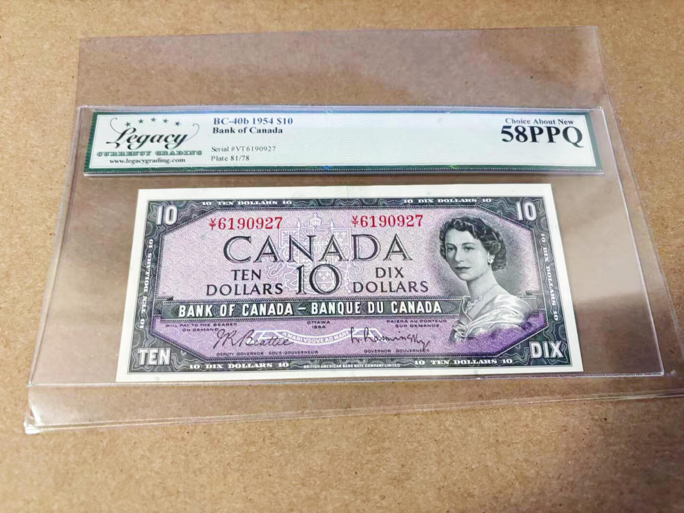 【Blue Auction】世界纸币精拍第634期【精】——16级TOP拍卖/信誉/品质/专业/高效💫 加拿大1954年10元 女王 落基山脉  LCG58EPQ 