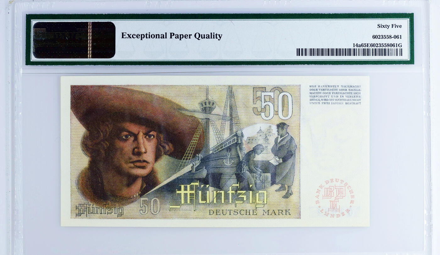 【Blue Auction】世界纸币精拍第634期【精】——16级TOP拍卖/信誉/品质/专业/高效💫 德国 1948年50马克 法属风少见品种 PMG65EPQ 绝品老壳 丢勒名画