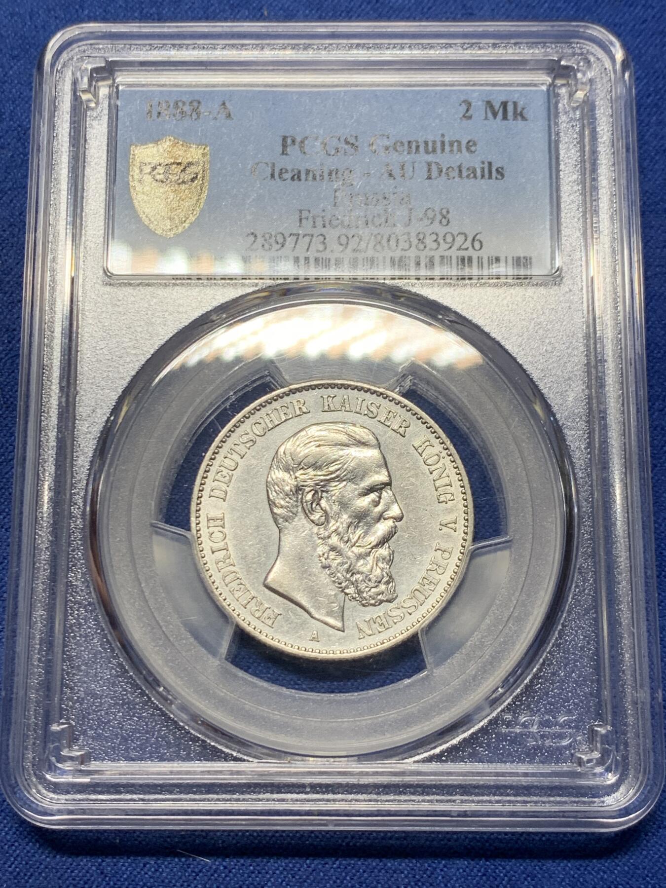 《竞宝斋》第362场 周日，周一，周二  3场连拍 （全场包邮） PCGS AUD 德国1888年普鲁士腓特烈三世2马克银币 短翅鹰