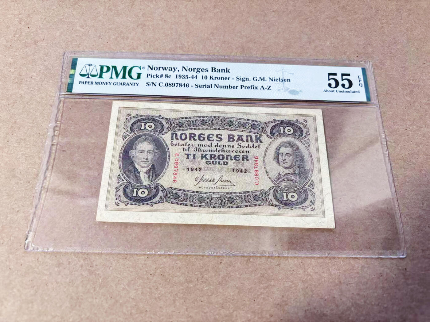 【Blue Auction】世界纸币精拍第634期【精】——16级TOP拍卖/信誉/品质/专业/高效💫 挪威 1942年10克朗 PMG55EPQ 