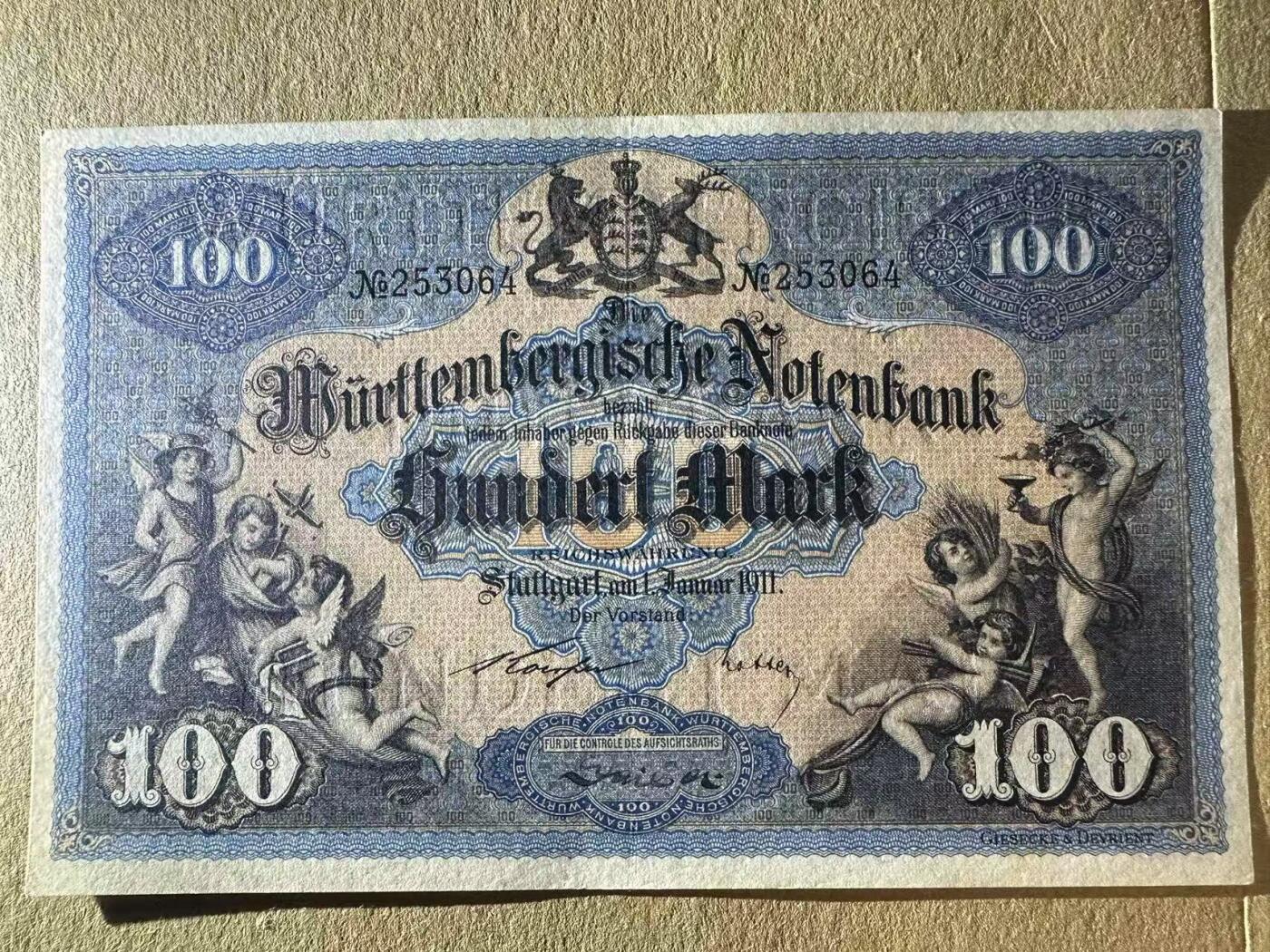 【Blue Auction】世界纸币精拍第634期【精】——16级TOP拍卖/信誉/品质/专业/高效💫 德国 1911年100马克 小天使 墨丘利 雕刻精美 少见品种 捷德出品 AU品相