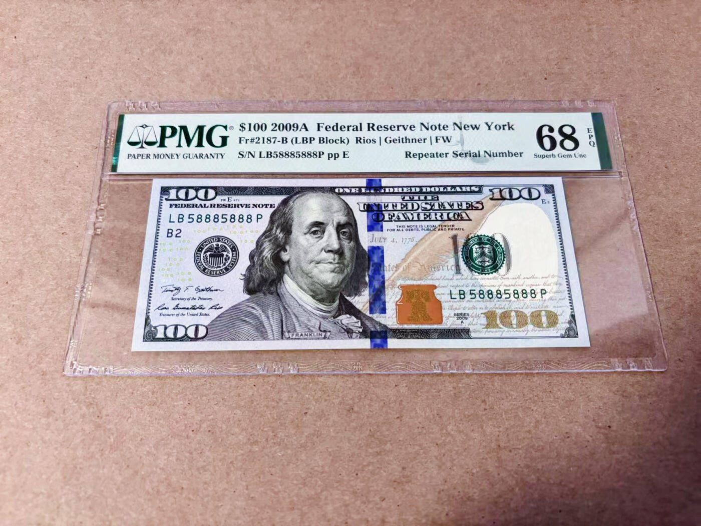【Blue Auction】世界纸币精拍第634期【精】——16级TOP拍卖/信誉/品质/专业/高效💫   【58885888重复号 豹子号】美国 2009年100美金 PMG68EPQ 超高分