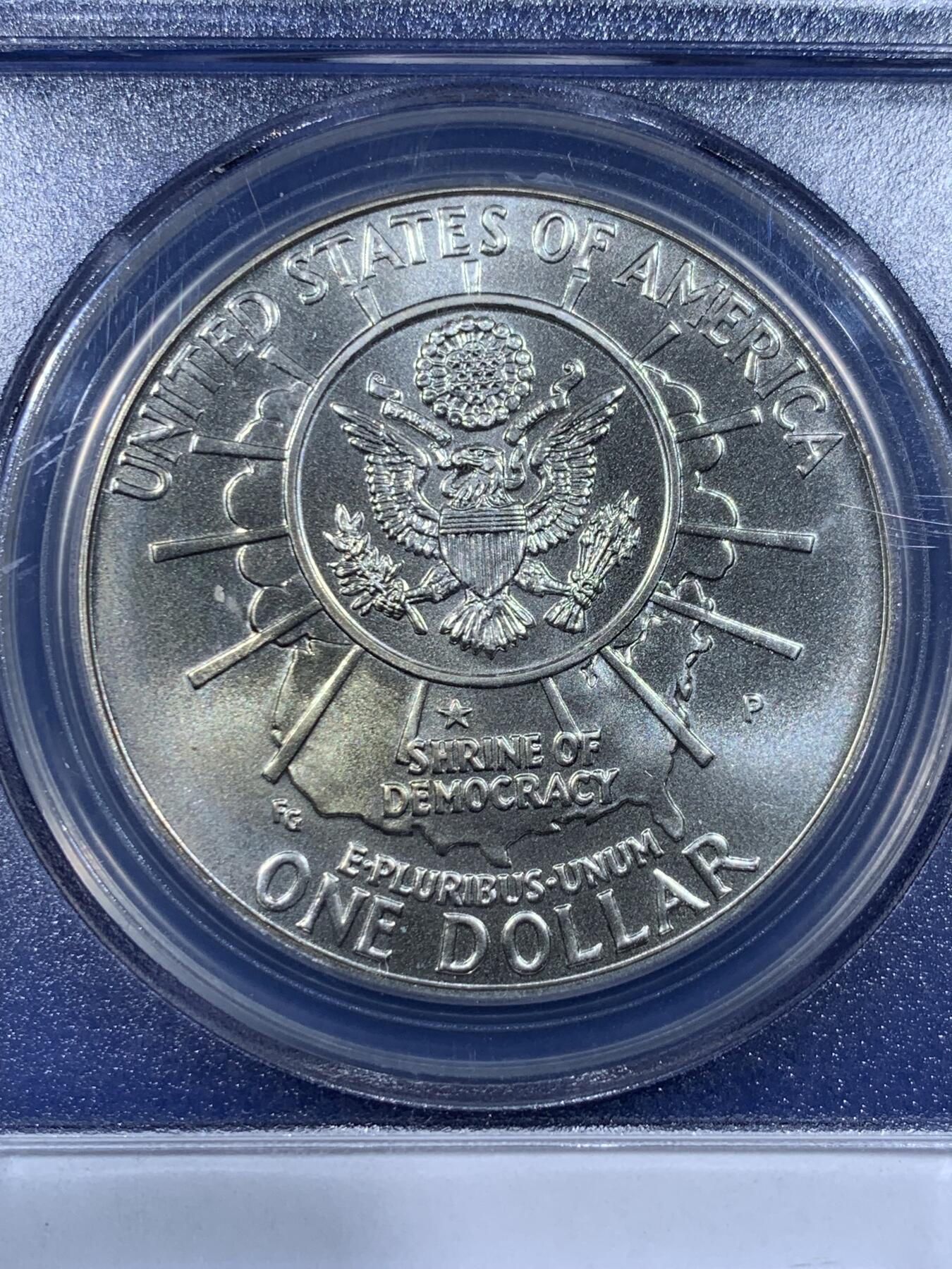 《竞宝斋》第362场 周日，周一，周二  3场连拍 （全场包邮） PCGS MS69 美国1991年总统山1美元纪念银币，币面清爽干净又漂亮，状态极佳。