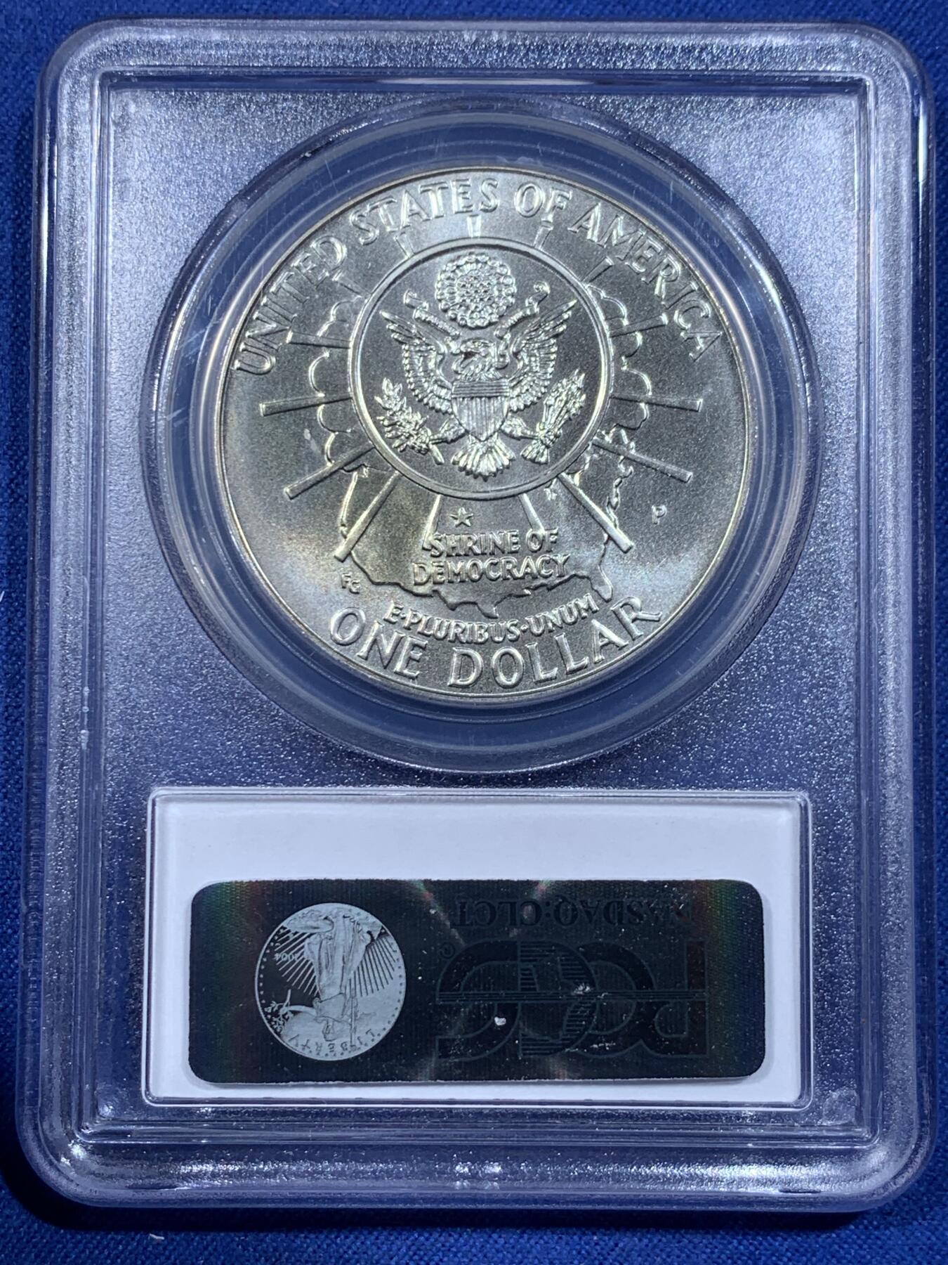 《竞宝斋》第362场 周日，周一，周二  3场连拍 （全场包邮） PCGS MS69 美国1991年总统山1美元纪念银币，币面清爽干净又漂亮，状态极佳。