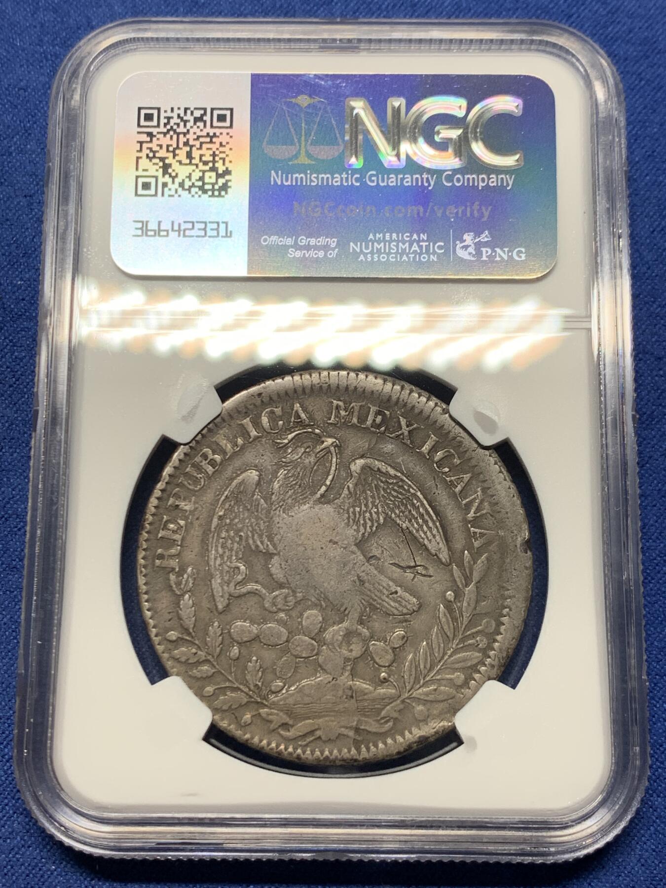 《竞宝斋》第362场 周日，周一，周二  3场连拍 （全场包邮） NGC XFD 墨西哥1842年鹰洋8里亚尔银币 少见早期鹰洋